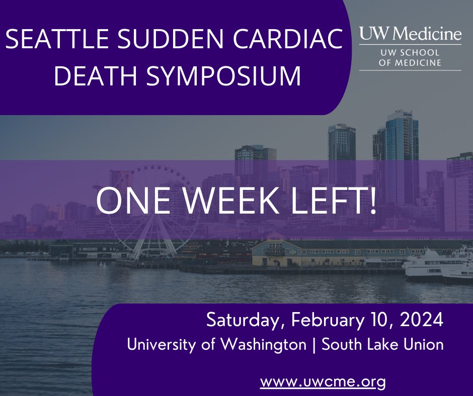 ONE WEEK LEFT! Join the faculty for the Seattle Sudden Cardiac Death Symposium in-person at the South Lake Union Campus. Go to uw.cloud-cme.com/MJ2412 for course info & register #cme #cardiac #primarycare @UWCardiology @UWMedicine @NazemAkoum @jepoolemd @jordanprutkin @UWMedHeart