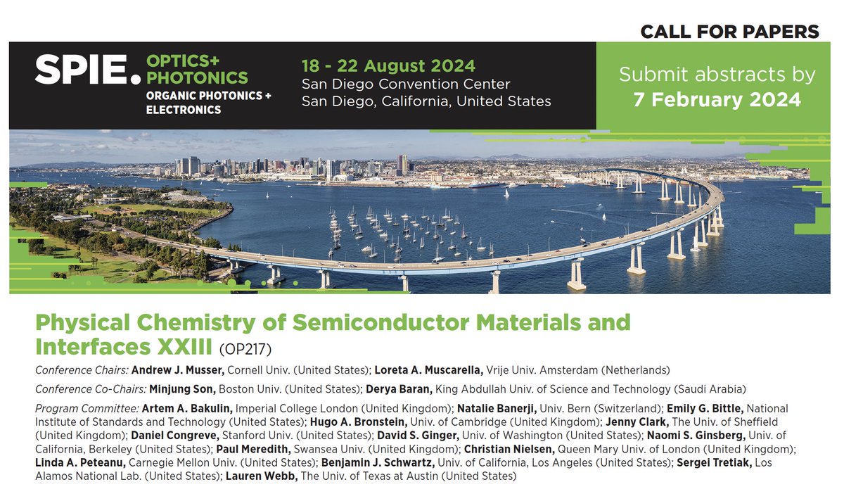 Minjung Son (@minjung_son) on Twitter photo Don't forget to get your abstract in for #SPIEOpticsPhotonics OP217: Physical Chemistry of Semiconductor Materials and Interfaces by February 7! We have an exciting lineup of invited speakers: spie.org/op217 <a href="/SPIEtweets/">SPIE</a> <a href="/la_muscarella/">Loreta A. Muscarella</a> <a href="/DeryaBaranB/">Derya Baran</a> Don't forget to get your abstract in for #SPIEOpticsPhotonics OP217: Physical Chemistry of Semiconductor Materials and Interfaces by February 7! We have an exciting lineup of invited speakers: spie.org/op217 <a href="/SPIEtweets/">SPIE</a> <a href="/la_muscarella/">Loreta A. Muscarella</a> <a href="/DeryaBaranB/">Derya Baran</a>