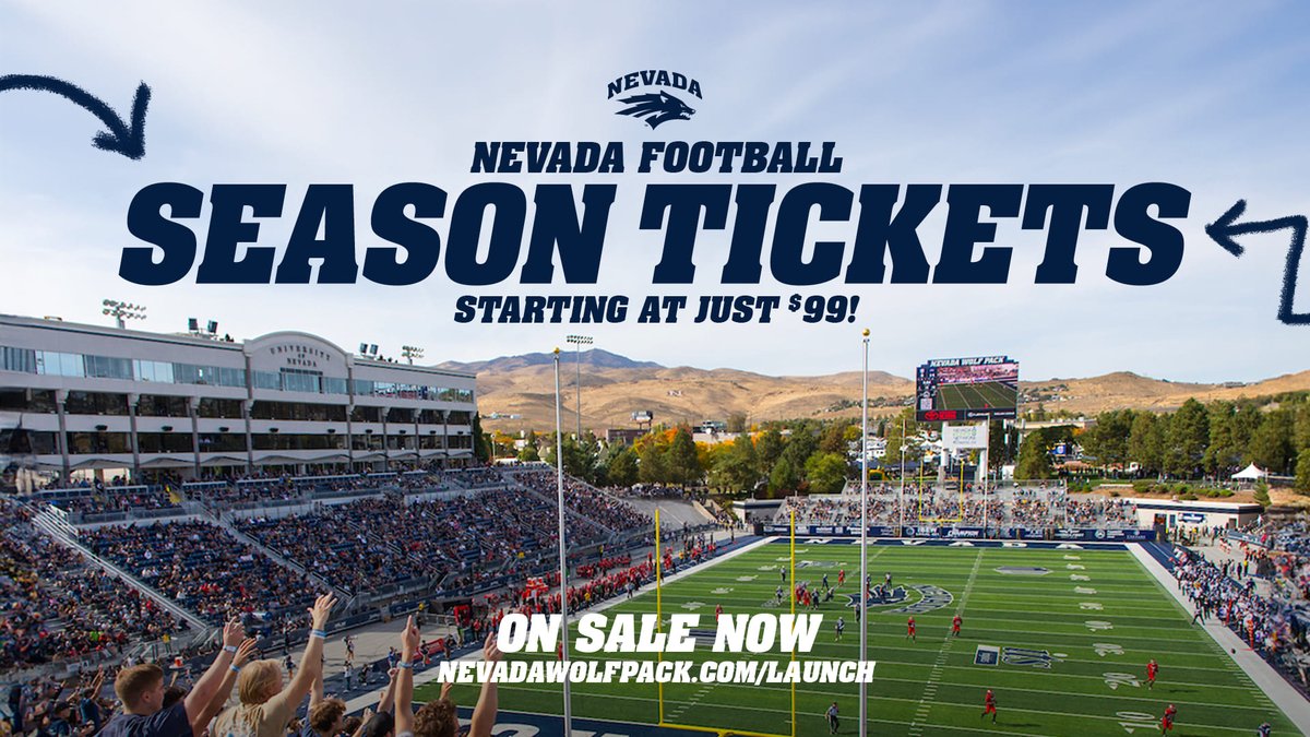 .<a href="/NevadaFootball/">Nevada Football</a> season tickets are now on sale! 

The first 500 purchases will get a Nevada mini helmet 🐺 

Be part of the 𝐋𝐀𝐔𝐍𝐂𝐇 today ➡️ NevadaWolfPack.com/Launch 

#BattleBorn | #Launch
