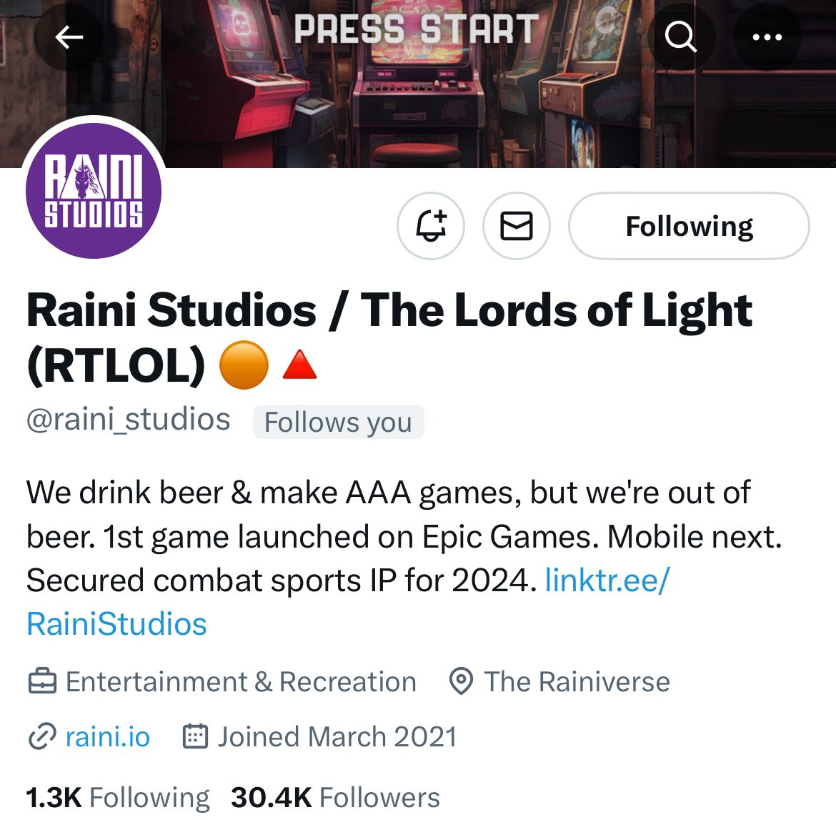 Please be advised we have rebranded the Twitter handle for Raini Studios from @raini_coin to @Raini_Studios This has resulted in the temporarily loss of our blue check so please be vigilant with fake accounts. In addition please begin using the new handle in tags.