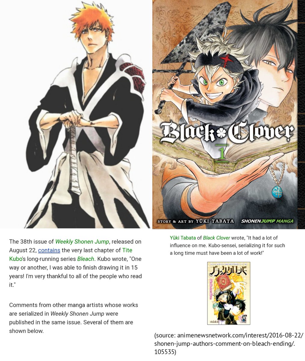 mangaeurope's tweet photo. 2. Black Clover

Beaucoup pense que Yūki Tabata c'est plus inspirer de Naruto que Bleach mais c'est totalement le contraire ptdrrrrr 

Pareil Interview de tabata : https://t.co/q3rPnEvq0L
