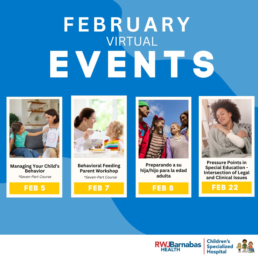ChildrensSpecNJ's tweet photo. Mark your calendars for our upcoming CSH virtual workshops! π
Our workshops are designed to support parents and caregivers caring for individuals with special healthcare needs.
Click here to register: https://t.co/l4WoHAGK4i
#CSHWorkshops #VirtualWorkshops #Pediatrics https://t.co/eTjxdzNMir