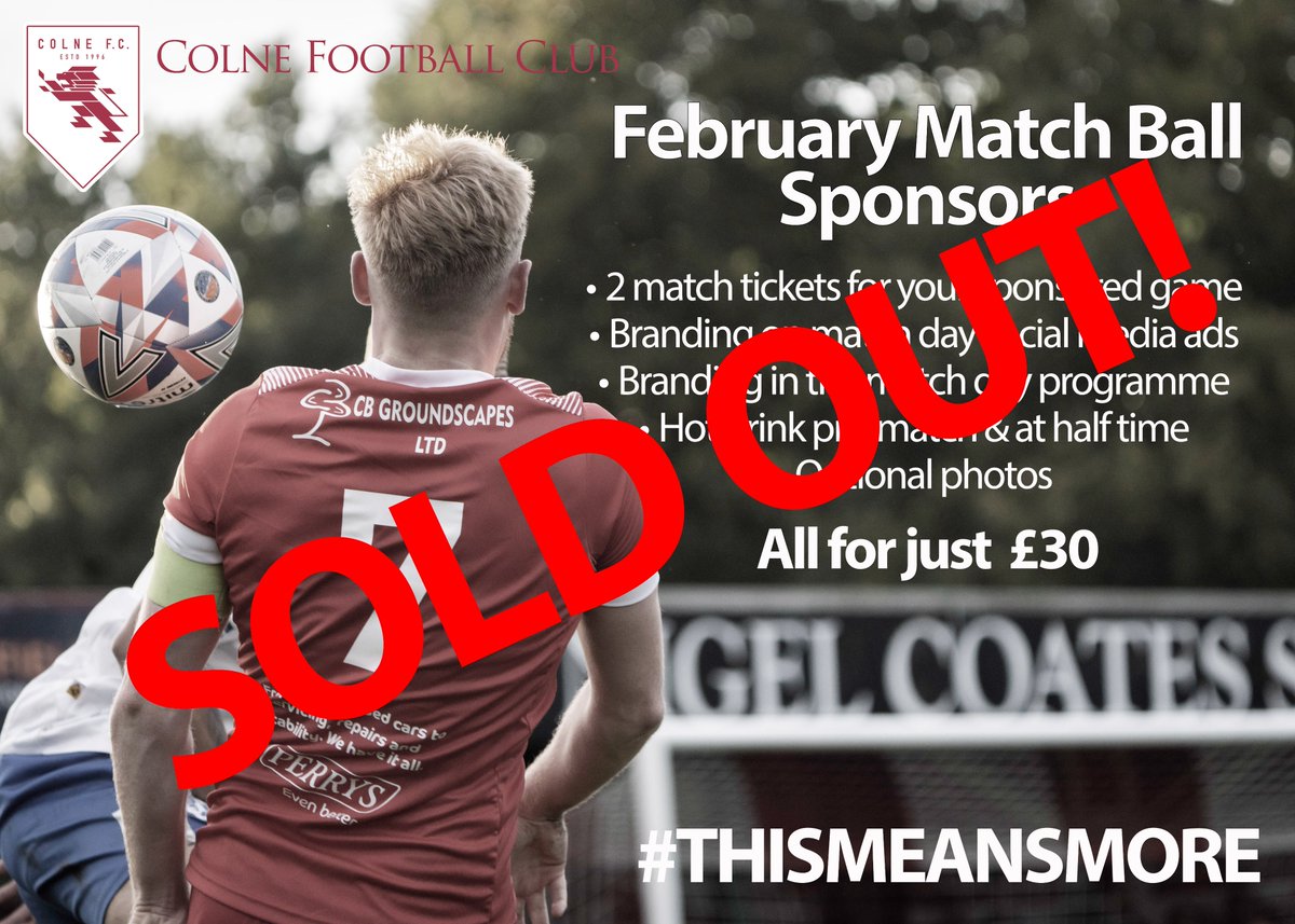Colne_FC's tweet photo. β½β½β½πͺπ’πͺ! π§πππ§ πͺππ¦ π€π¨πππ!β½β½β½
With the exception of two games in April, all February and March match balls are now sponsored! We'll be giving a big shot out very soon but in the meantime, we can't thank you all enough for your support!
#TheBuzzIsBack https://t.co/O4XW2kpQgc