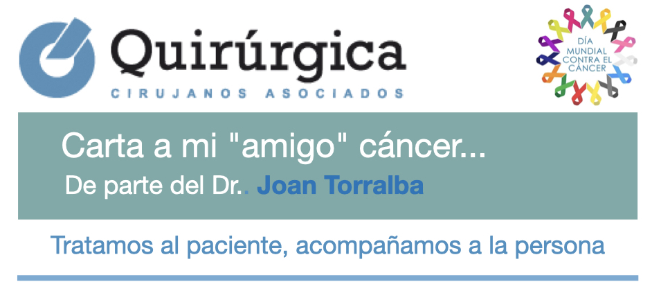 Quirurgica_bcn's tweet photo. 📢 El Dr. Joan Torralba va escriure una📩al seu "amic" càncer. Estem compartint continguts dels nostres especialistes 🩺a mida que ens apropem al 4 de febrer:  Dia Mundial contra el càncer. A Quirúrgica, no pararem en la lluita contra aquesta malaltia.
👉https://t.co/QD0Ui66MxA https://t.co/8xXQDDtRg5
