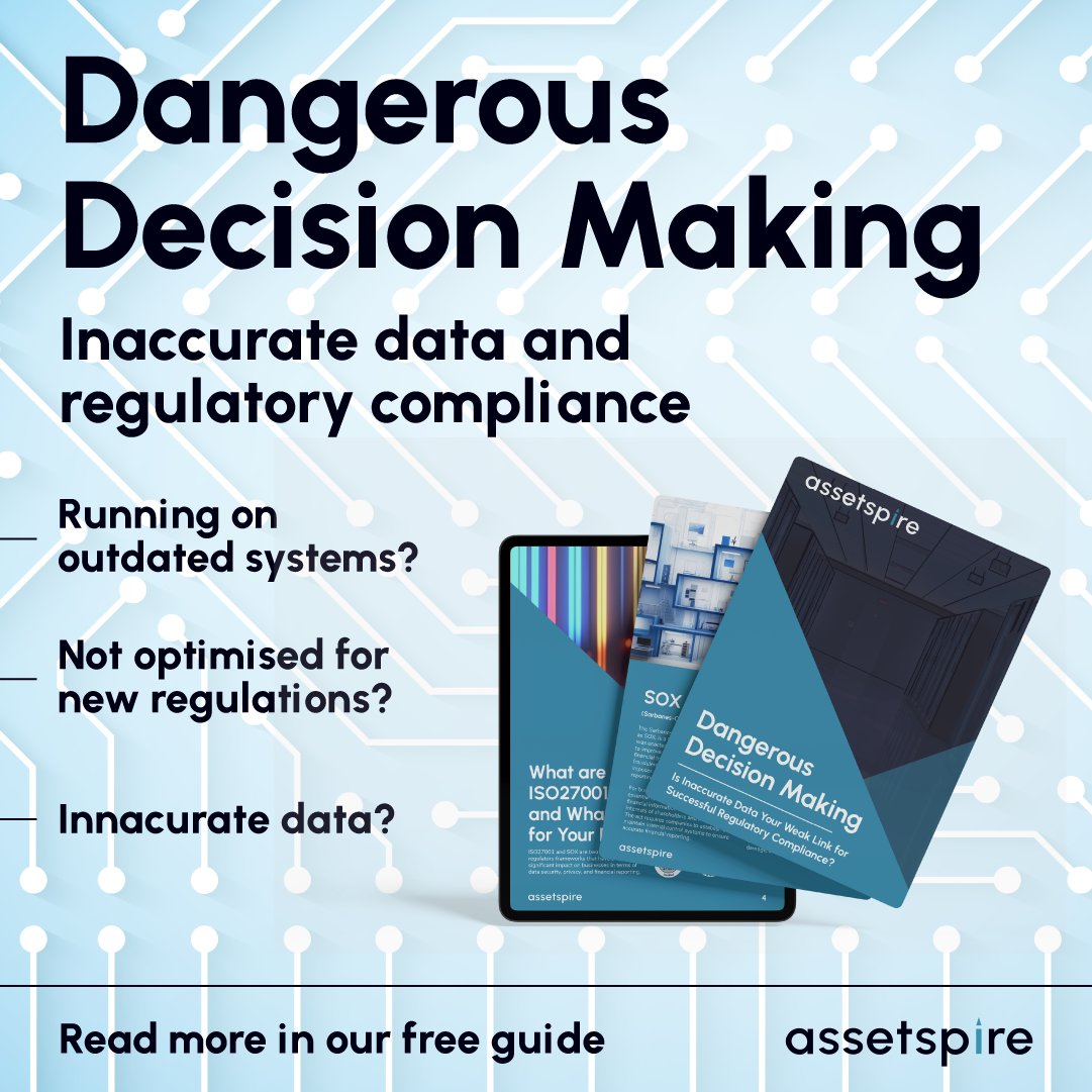 assetspire's tweet photo. At Assetspire, we believe that accurate data is the cornerstone to making the right business decisions. Read more about dangerous decision making, inaccurate data and regulatory compliance in our FREE guide: https://t.co/uBlwb0SQr4 https://t.co/I91gN1r9gb