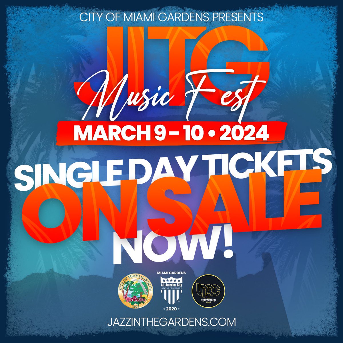 Drop everything! 🚨 Single-day tickets for #JITG2024 are ON SALE NOW! 🎉 Whether you're vibing on Saturday or getting soulful on Sunday, we've got you covered. 🎶 Don't miss out on the ultimate music experience in Miami Gardens. Grab your tickets at jazzinthegardens.com! 🌴👉🏾