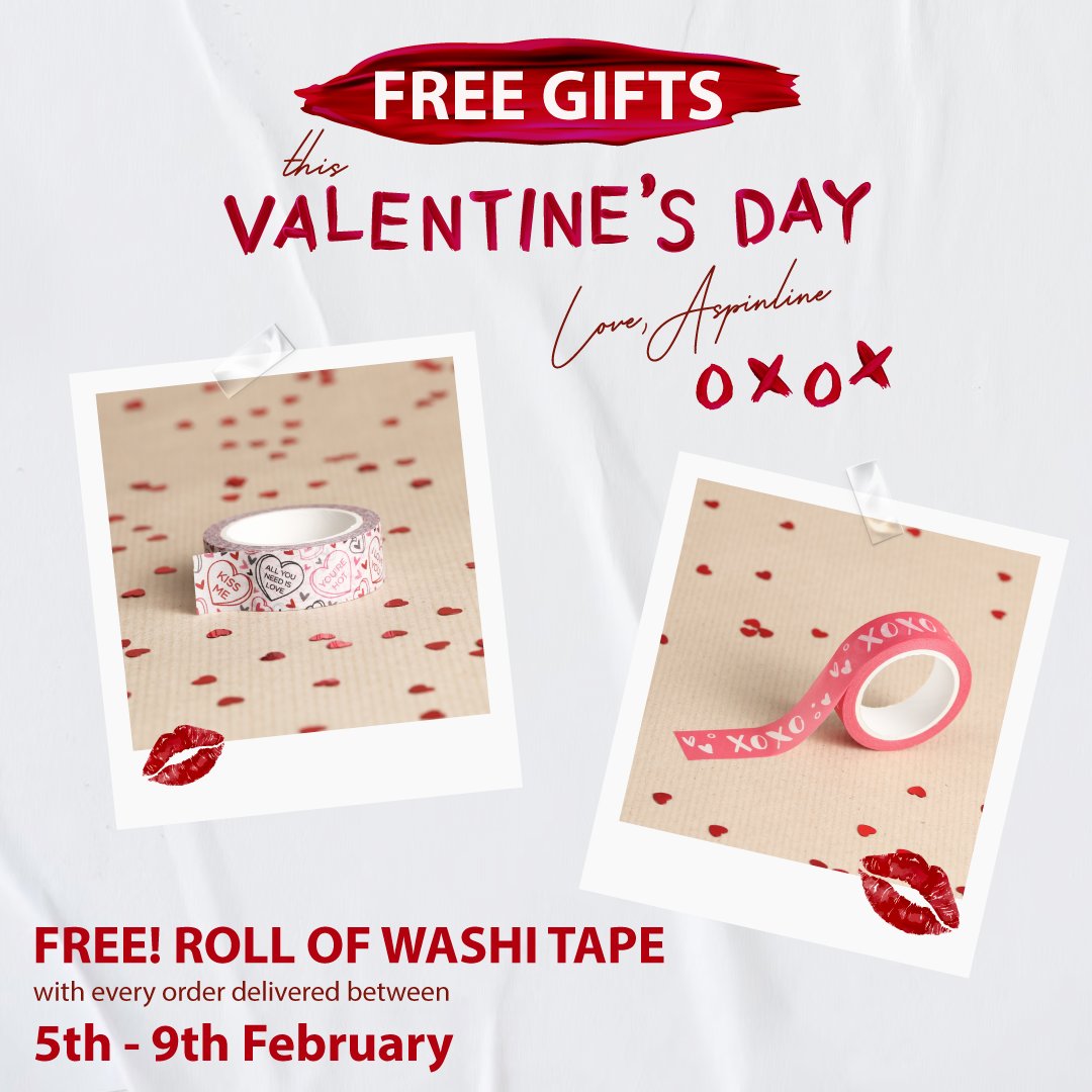 AspinlineUK's tweet image. FREE! ROLL OF WASHI TAPE with every order delivered between 5th - 9th February 😍 Which will you get? XOXO or ❤️

You can also buy both rolls together for £3.50 from aspinline.shop 🛒 Link in bio

#planneraddict #stationeryaddict #plannerlove #plannergirl #journaling