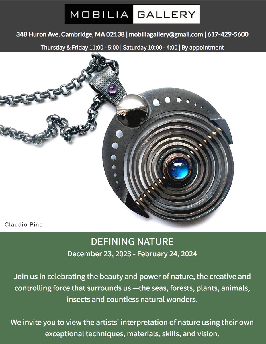 Design_CPino's tweet image. @ Mobilia Gallery &amp;gt; My new Dark Moon pendant was selected for the International Exhibit “Defining Nature”   until February 24, 2024. 348 Huron Ave. Cambridge, MA. Thursday &amp;amp; Friday 11:00 - 5:00 | Saturday 10:00 - 4:00 
mobilia-gallery.com/exhibits/defin…