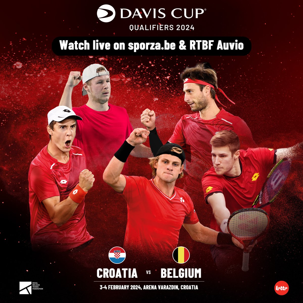 Great news for all tennisfans: you can watch all the games of our Lotto Belgian Davis Cup Team this weekend live on the livestream of @sporza (sporza.be/nl/) & @rtbf Auvio (auvio.rtbf.be): saturday live from 2pm, sunday from 1pm! Are you tuning in? #crobel