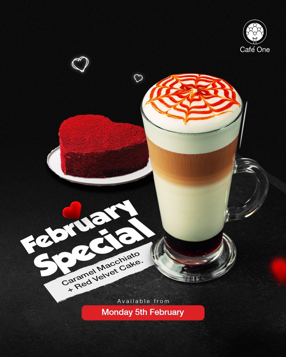 Cafeonenig's tweet photo. Craving a love story for your taste buds? 

Look no further than our irresistible February Special, Vanilla Love Cake &amp; Caramel Macchiato. ☕❤️

Celebrate the season with a delicious love story, we're open for you and yours! 

#cafeone #FebruarySpecial #FebruaryCombo #macchiato https://t.co/LBXGy6WrfR