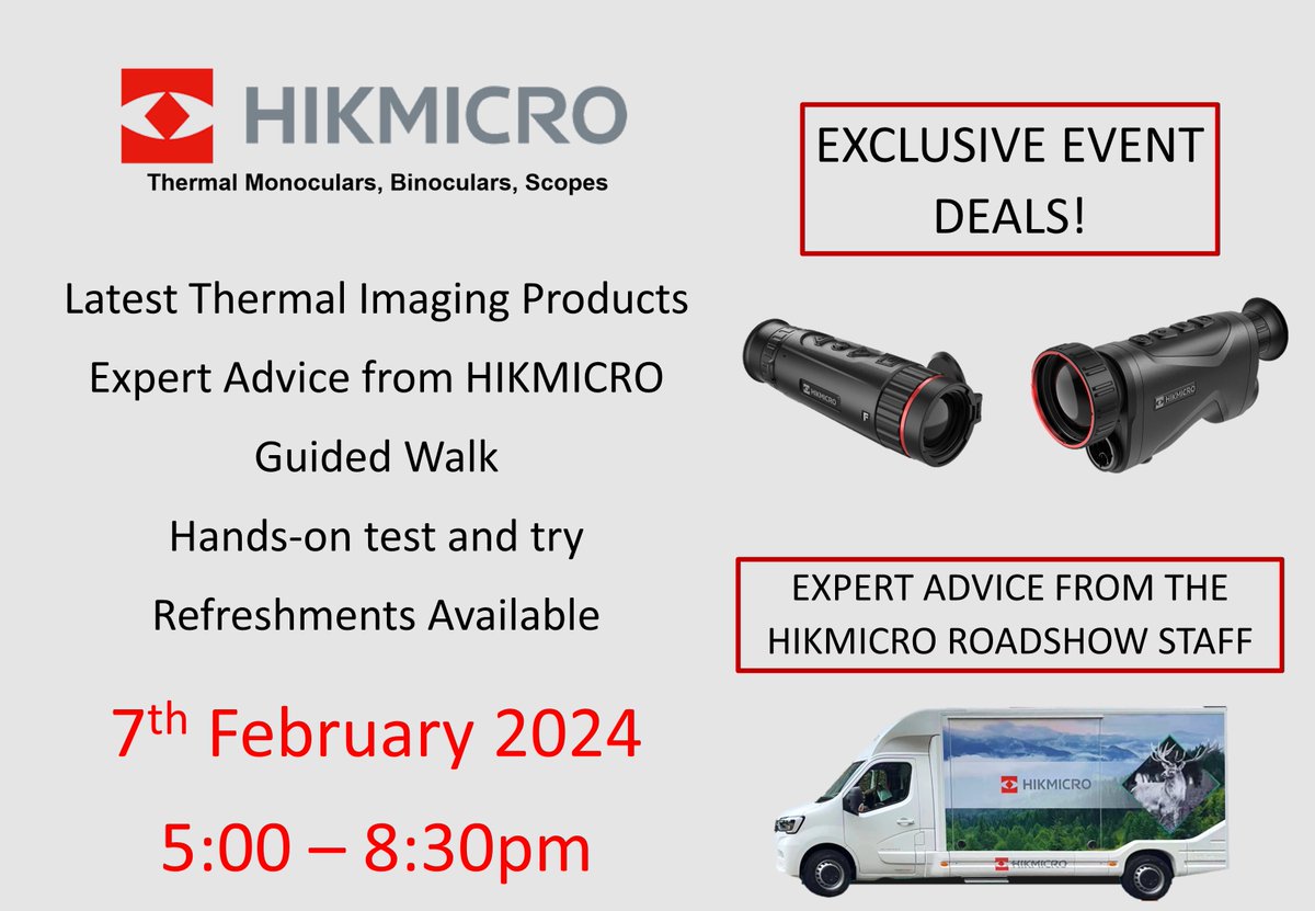 Visit our THERMAL IMAGING event on Wednesday 7th February.
 
Join us between 5:00pm – 8:30pm to enjoy a unique experience of sampling all the latest thermal imaging equipment for watching wildlife. 
 
Expert Advice. 
Exclusive event deals. 
Guided Walks.