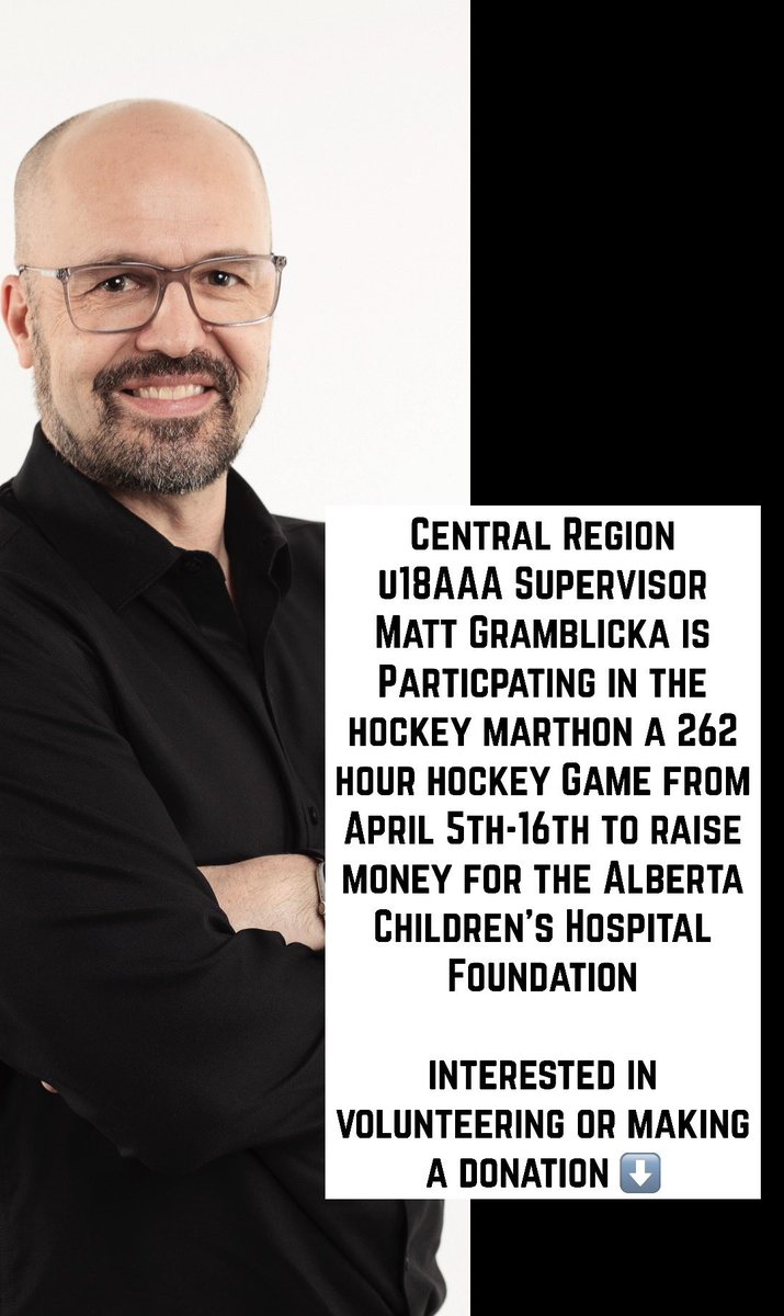 CRRC_Refs's tweet photo. Matt Gramblicka is a retired Referee and current U18AAA Supervisor who many of you have probably seen around the rink. Matt is participating in the Hockey Marathon a 262 hour game in an attempt to set a Guinness World Record and support the Alberta Children’s Hospital Foundation. https://t.co/8fn7jj5UCV