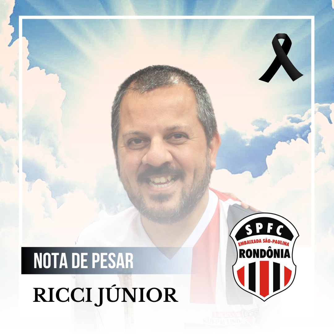EmbaixadaRO's tweet photo. Manifestamos nosso profundo pesar pelo falecimento do jornalista e fundador da Rádio @spfcdigital, @riccijr,  ocorrido na presente data. Competente jornalista e grande entusiasta das Embaixadas São-Paulinas, em especial as de RO e AC.

Fique em paz, grande Ricci JR! #SPFC https://t.co/uobNTHtOps