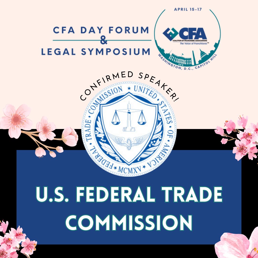 After speaking at the 2023 CFA Day Forum, we are pleased to announce the U.S. Federal Trade Commission (FTC) will be returning to speak at the CFA Day Forum and Legal Symposium, April 15-17, in Washington, D.C.! To register, please click here: web.cvent.com/event/cc0845f6…