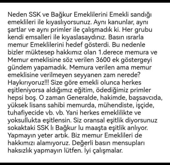 Memur Emeklisi olarak hakkımı istiyorum