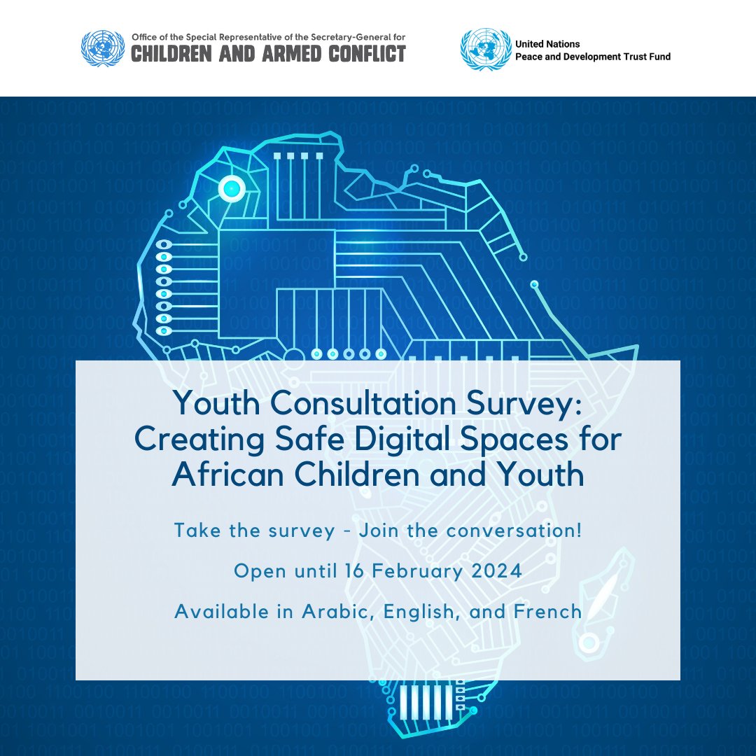 UNYouthAffairs's tweet photo. You can help make the digital world safer for Africa's children &amp; youth! 💻 

@childreninwar invites you to contribute to shaping their advocacy campaign to spotlight the unique digital risks facing conflict-affected young people across the continent ➡️ 
https://t.co/5H8WLEEF2z https://t.co/hnxS5z2nBT