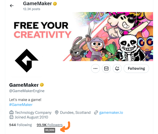 Only one more follower needed!🔜<a href="/GameMakerEngine/">GameMaker</a>
#GameMaker