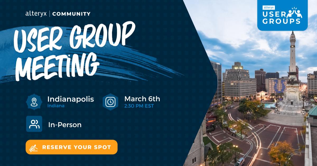 apackcltsw's tweet image. Get ready for an agenda full of goodness at this in-person Indianapolis #AlteryxUserGroup!

You&apos;ll get an intimate walk through on what Alteryx is, hear a personal #analytics journey, and explore tools! 

🗓️ March 6

👉 Register: ow.ly/HK2g30szEhV