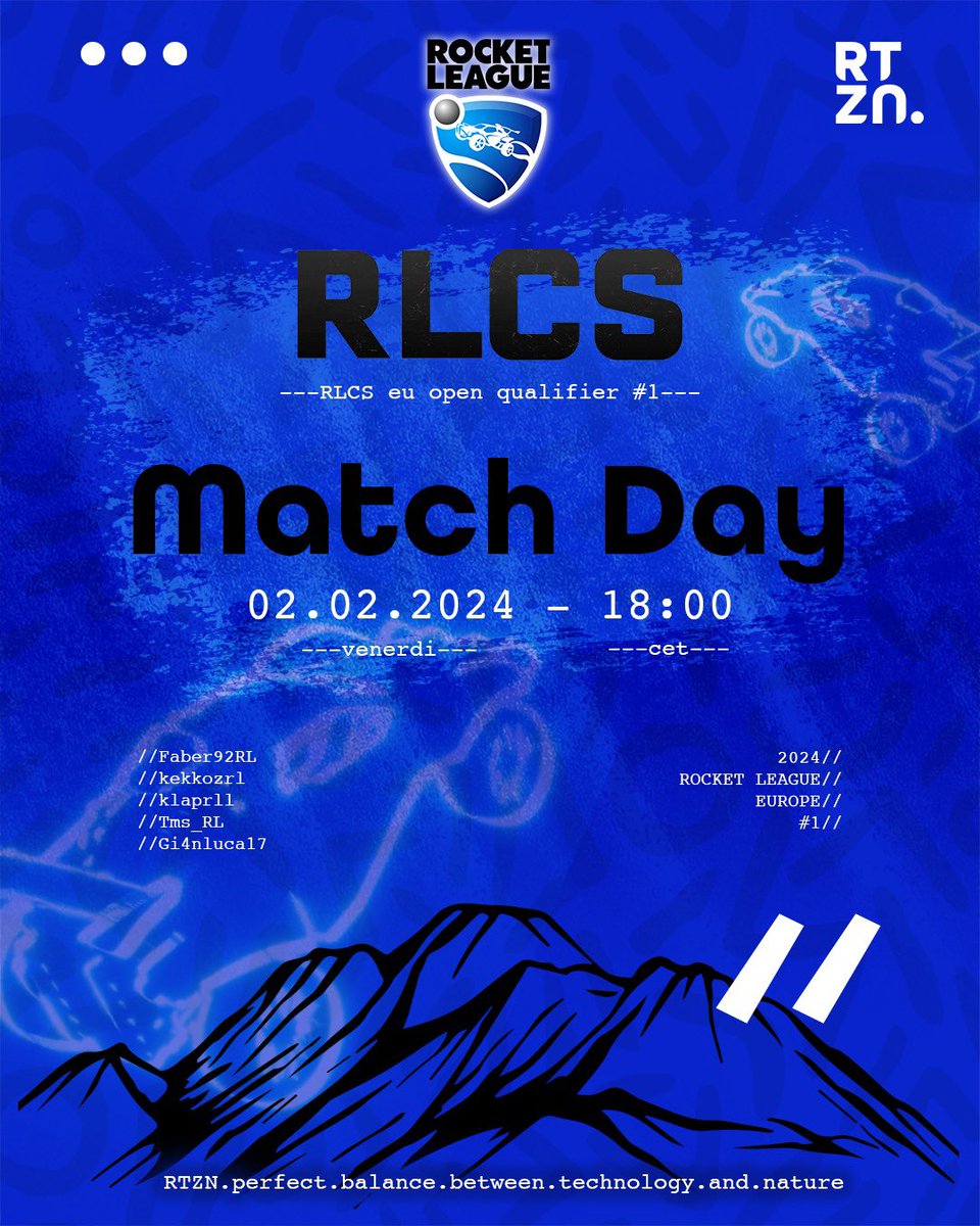 RtznEsports's tweet photo. Starting at 18:00 our Rocket League team will partecipate at 
“RLCS eu open qualifier #1”

Join and support our boys live on 
🟣Twitch: https://t.co/epiHtsijAX

#goRTZN #RLCS https://t.co/vkSqizglw8
