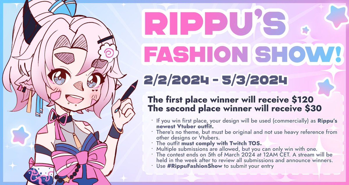ripkremit's tweet photo. 🎉MY FASHION SHOW IS LAUNCHING! 

The first place will receive $120, and their outfit will be used on my model! The second place will receive $30 👗🍥

Use #RippuFashionShow to submit your entry. Goodluck everyone!! 💙

🎨A base can be found here: https://t.co/gzUlNQKmXG https://t.co/P5jfBURncm