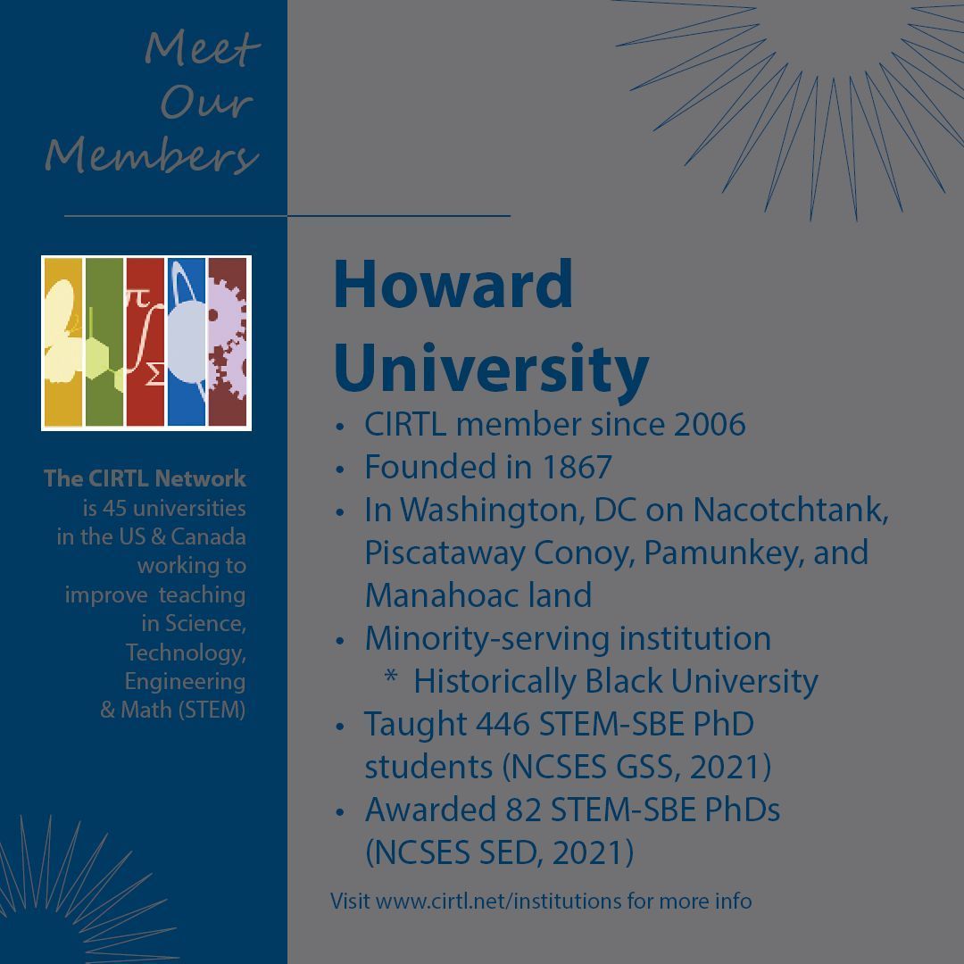 CIRTL Network (@cirtlnetwork) on Twitter photo This week's member in the spotlight is <a href="/HowardU/">Howard University</a>! In 2006, Howard became our first minority-serving institution (now 1 of 10) and our first HBCU member. Read more about CIRTL@Howard at buff.ly/48Sp5UG This week's member in the spotlight is <a href="/HowardU/">Howard University</a>! In 2006, Howard became our first minority-serving institution (now 1 of 10) and our first HBCU member. Read more about CIRTL@Howard at buff.ly/48Sp5UG
