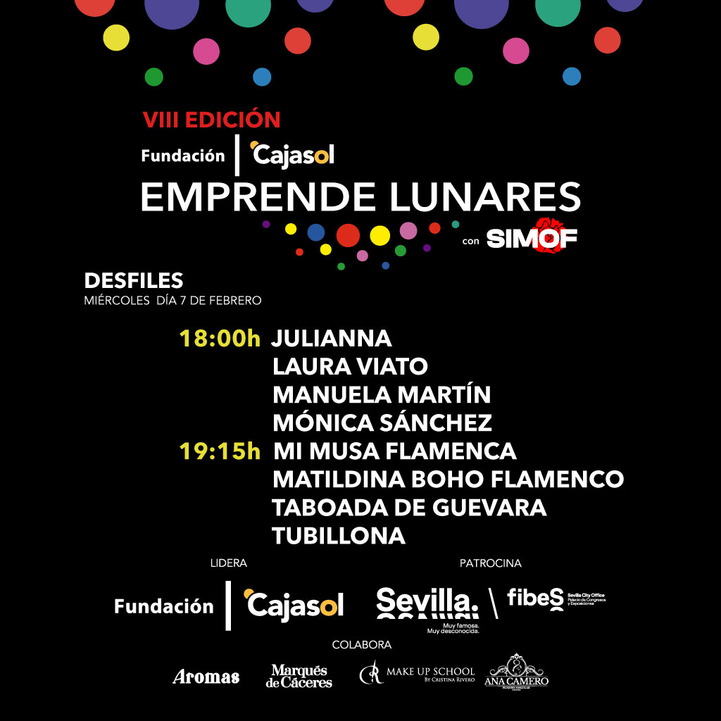 Cajasol's tweet image. Volvemos a disfrutar de la moda flamenca de la mano de la VIII edición de @emprendelunares 💃🏻 nuestro programa para apoyar el talento y el emprendimiento en el sector de la #modaflamenca

Os esperamos para disfrutar de las colecciones de nuestras ocho emprendedoras.

📅 Miércoles