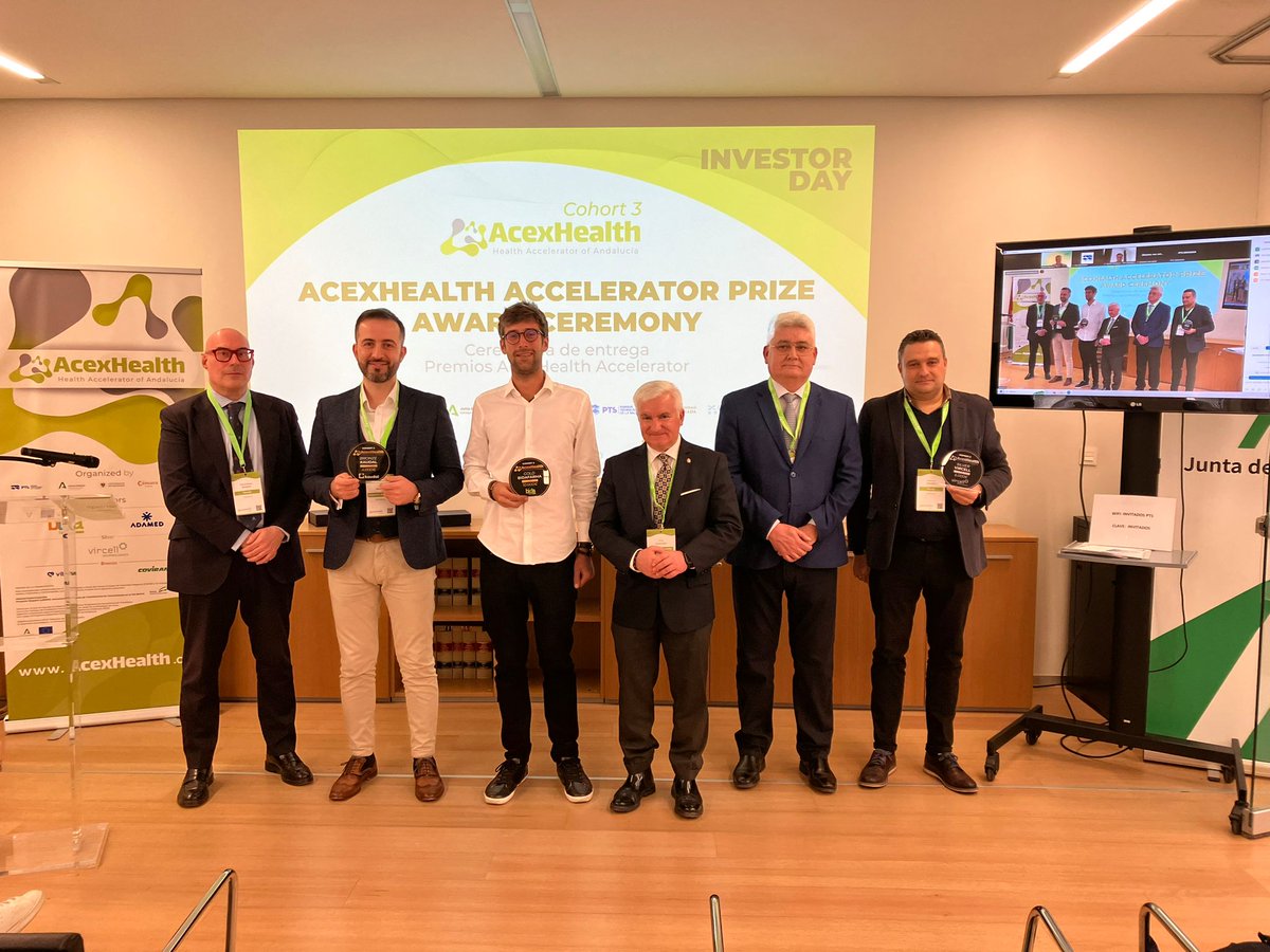 @Medicsen_ES Finaliza #AcexHealth Investor Day con la entrega de los Premios AcexHealth a las mejores startups del sector salud de Andalucía: 🥇 @Medicsen_ES 🥈 Kat Innovation 🥉 @Cobiomic_SL Muchas gracias a todos patrocinadores y enhorabuena a los ganadores 🙌
