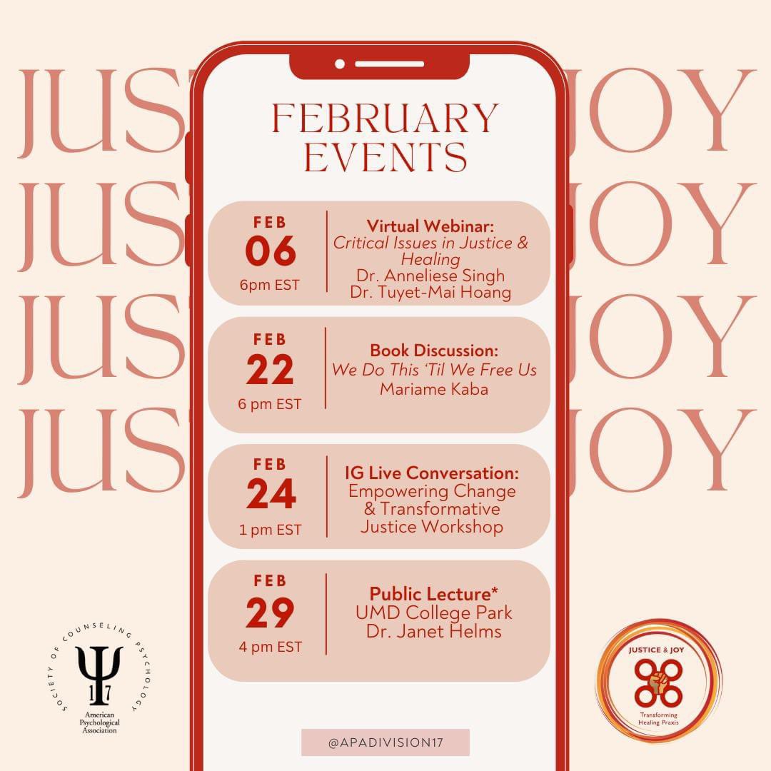 Welcoming in a new year and Black History Month with #Justice centered events! 
#JusticeJoyHealing