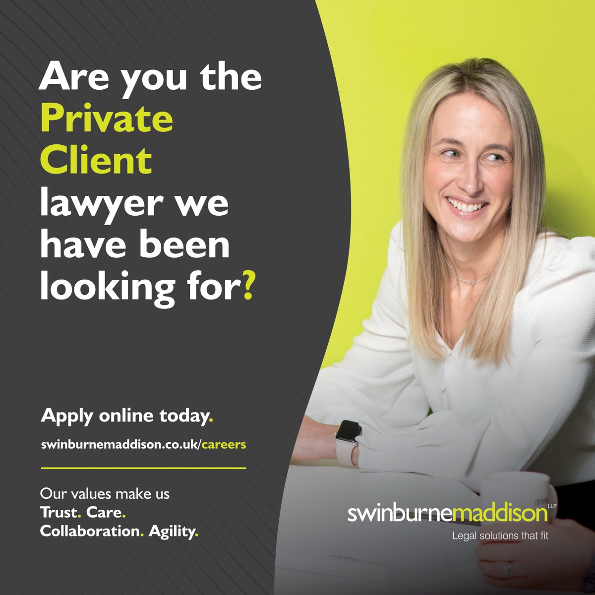 We recruiting for a #PrivateClient #Lawyer to join our award-winning team. ✨

This is a new vacancy as we look to grow our Private Client team over the next 3 years to meet the ever-growing demand for our services.

Apply online today 👇👇👇
swinburnemaddison.co.uk/career/lawyer-…