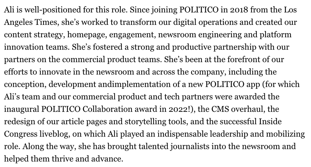 Congrats to <a href="/AliManzano/">Alexandra Manzano</a> on her big next step at <a href="/politico/">POLITICO</a> politico.com/blogs/politico… ++ this *ABSOLUTELY HUGE* list of accomplishments that brought her to this point. Bravo