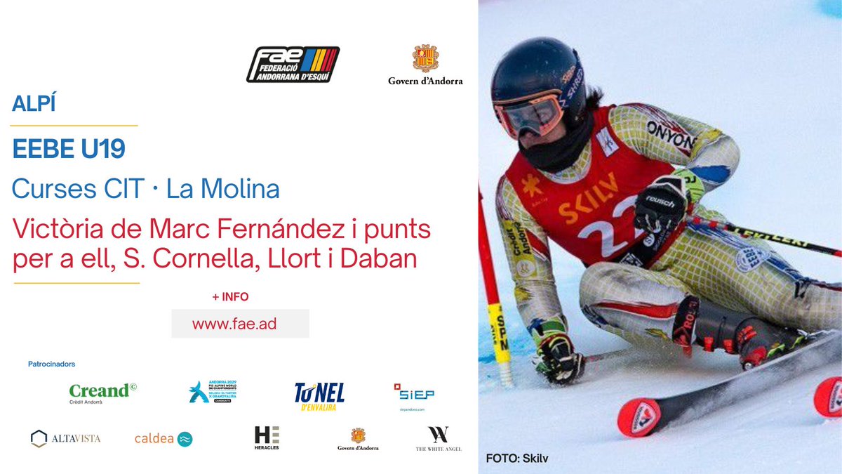 FAEAndorra's tweet photo. ALPÍ · Victòria de #MarcFernandez al segon gegant CIT de #LaMolina 🇪🇸 i fins a quatre millores en punts FIS
+ INFO ✅ https://t.co/YjZOZhmVY1 https://t.co/1OCbUbDv1J