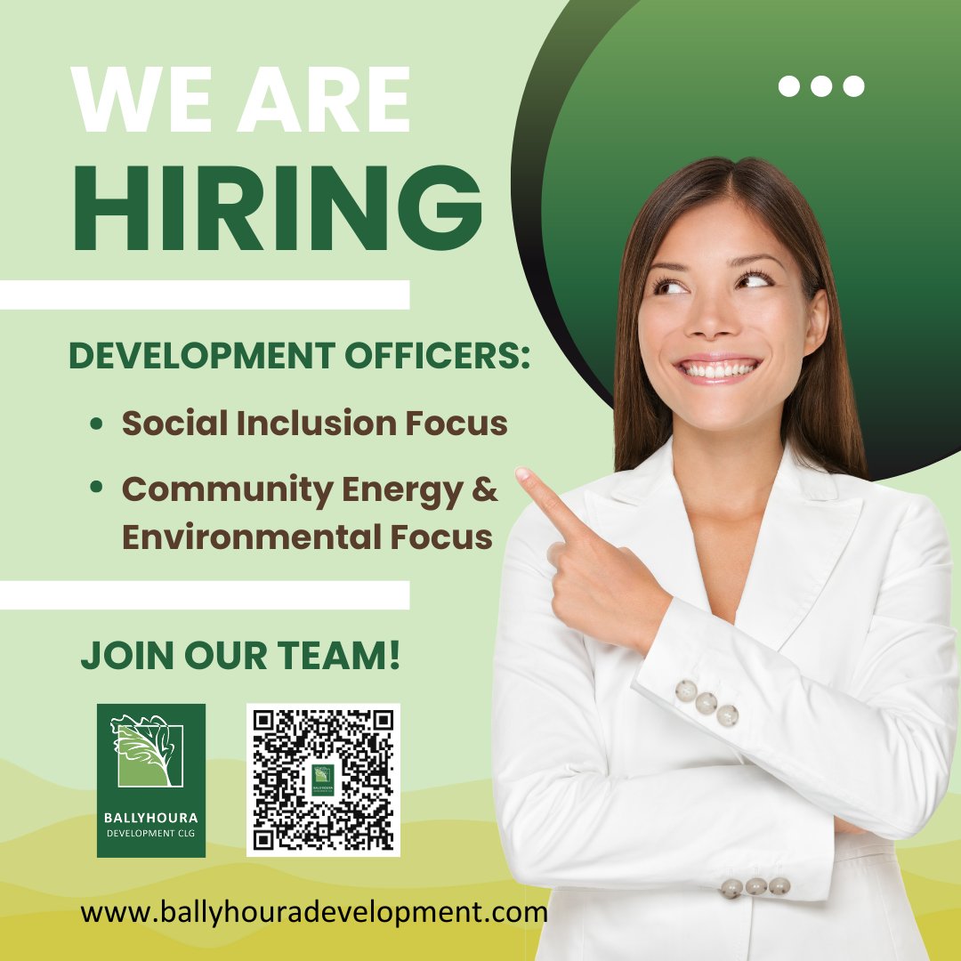 BallyhouraDev's tweet image. 🌟 Join Our Team! We&apos;re Hiring! Ballyhoura Development has two exciting positions available:
👥 Development Officer - Social Inclusion Focus
👥 Development Officer - Community Energy &amp;amp; Environmental Focus
Find out more: t.ly/S6wfc #HiringNow #DevelopmentOfficer