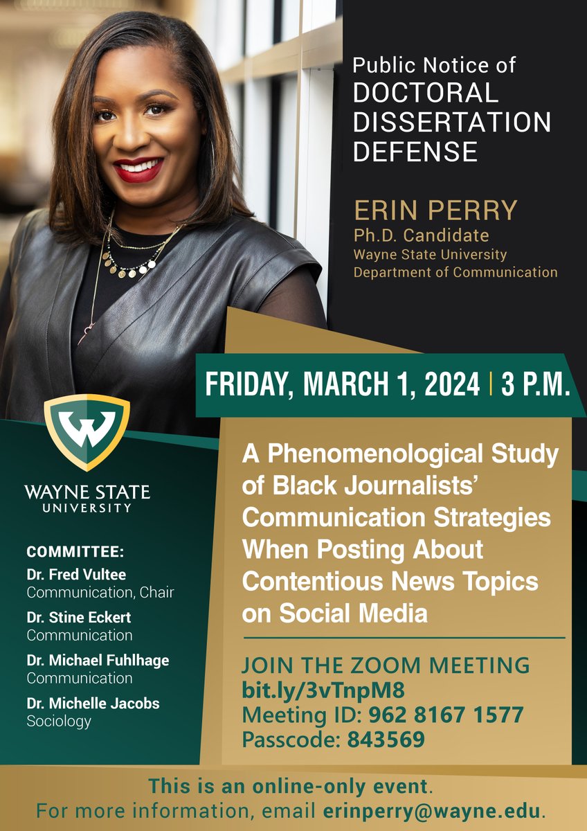 Incoming PhD Dissertation Defense! Join Erin Perry <a href="/iEditNRed/">Erin Perry, Ph.D.</a> on March 1 to learn more about her work on journalism, race, and social media! Good luck, Erin!