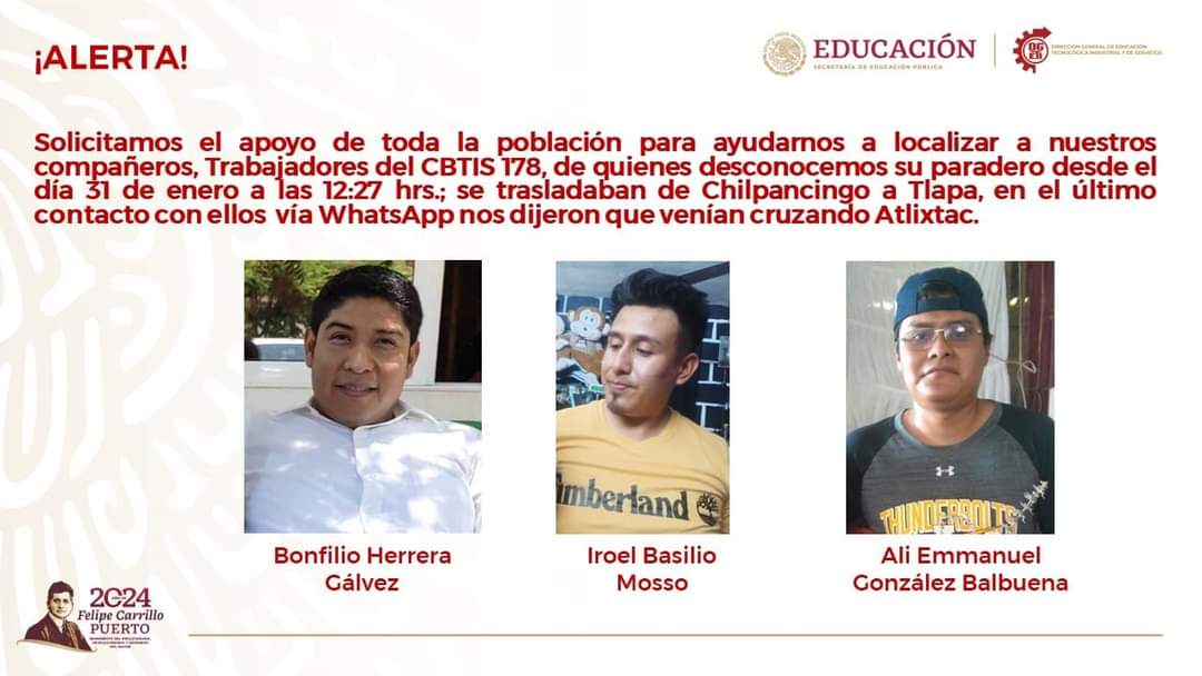rosi_dom's tweet photo. #Tlapa Desaparecen tres maestros del CBTis de Tlapa sobre la carretera de Atlixtac #Atlixtac 

Por Jesús Rivera #CBTIS #TlapadeComonfort 
Tlapa de Comonfort, Gro.- Autoridades de la Fiscalía General del Estado (FGE), iniciaron la búsqueda de tres trabajadores del #CBTis178.... https://t.co/cafNjmwB9E