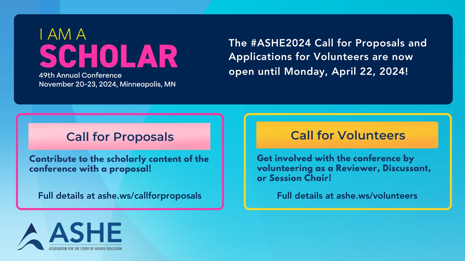Dr. Rosie Perez on X: ✨The #ASHE2024 Call for Proposals & Volunteer  Application is open!✨ I'm honored to serve as Program Committee Co-Chair  w/@jonathantpryor & look forward to honoring the many ways
