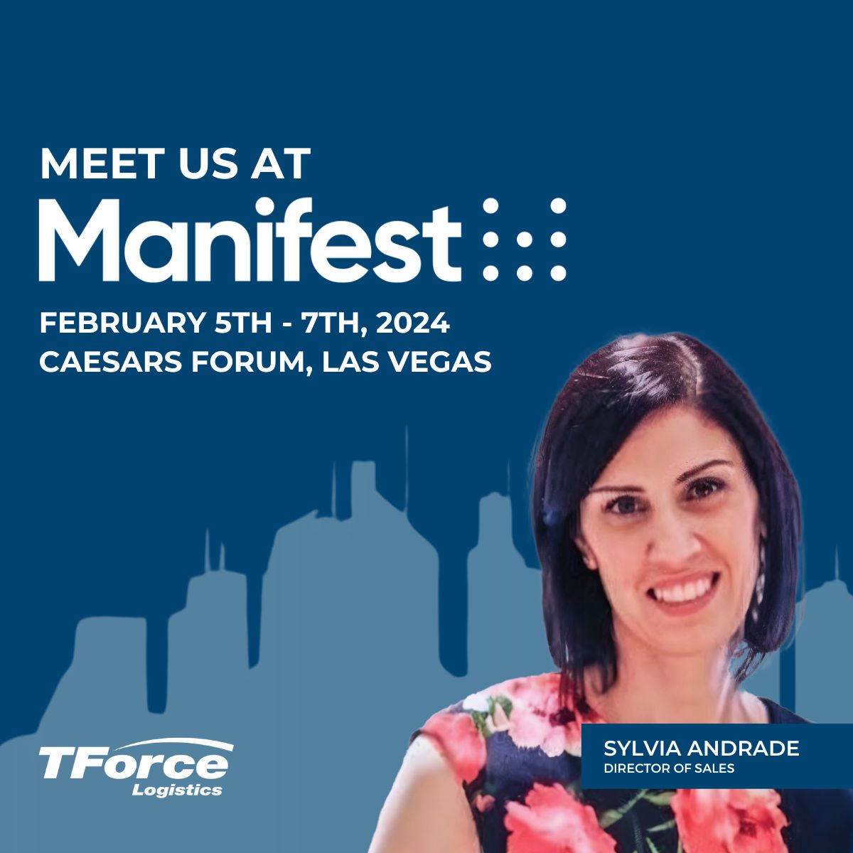 TeamTForce's tweet image. Team TForce Logistics will be at @ManifestFOL next week! Meet up with Director of Sales, Ecommerce North America, Sylvia Andrade to learn about our same day and next day B2B, ecommerce, big &amp;amp; bulky, and financial final mile solutions. #Manifest24 #LastMileLogistics