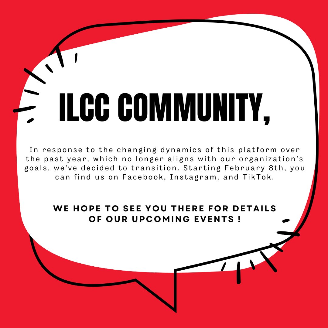 📢ILCC Community Announcement

📱Stay In Touch With Us
ILCC Instagram: instagram.com/intllatinocult…
ILCC Facebook: facebook.com/intllatinocult… 
ILCC TikTok: tiktok.com/@intllatinocul…
Subscribe to Our Newsletter: …noculturalcenter.us17.list-manage.com/subscribe?u=3b…