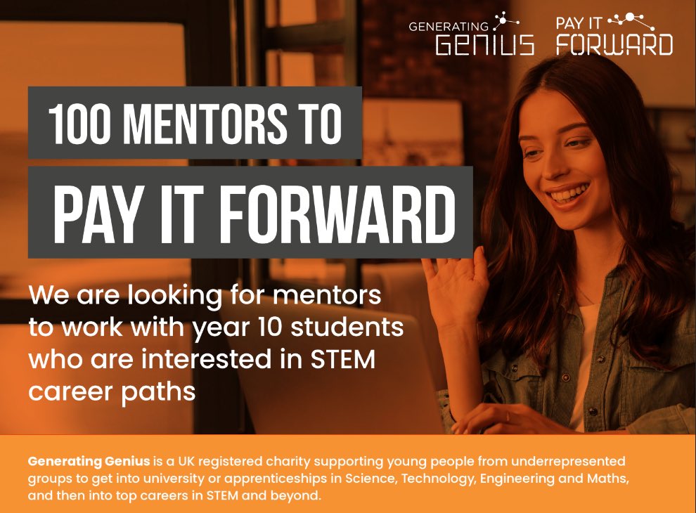 Could you inspire the next generation to consider a STEM career path? If your answer is ‘Yes’, click the link in our bio to sign-up for the ‘Pay it Forward’ programme. #STEM #stemactivities #mentoring #generatinggenius