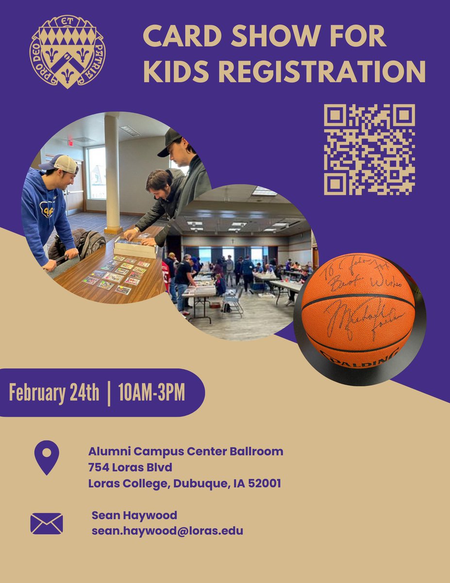 Card Show for Kids Registration is Open! Saturday, February 24th in the ACC Ballroom! 

- The John fox collection will be displayed along with table vendors, a raffle, &amp; more! 
- Want to purchase a table? Scan QR code or use the link below:

loras.edu/event/cards-fo…