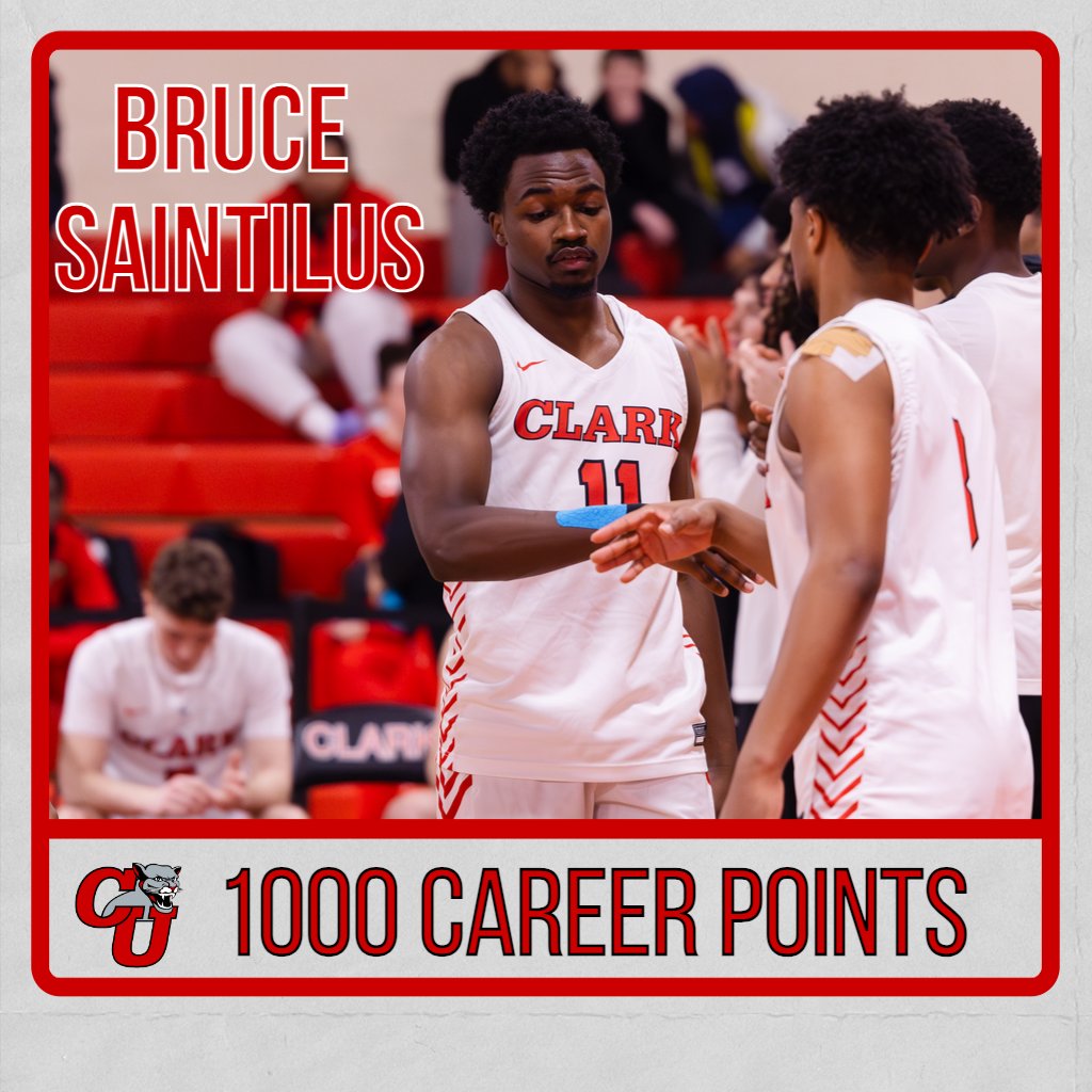 ClarkAthletics's tweet photo. Congrats to junior Bruce Saintilus on joining the 1,000 point club against Coast Guard the other night!!

#RollCougs https://t.co/I0Kc2NsyFs