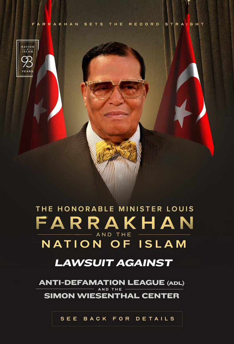 OfficialNOI's tweet photo. The Honorable Minister @LouisFarrakhan and the Nation of Islam Sue the ADL, Simon Wiesenthal Center

Download updated court documents https://t.co/cfHl7XNvSu

#NOIvsADL #Farrakhan https://t.co/Uj185lOmhl