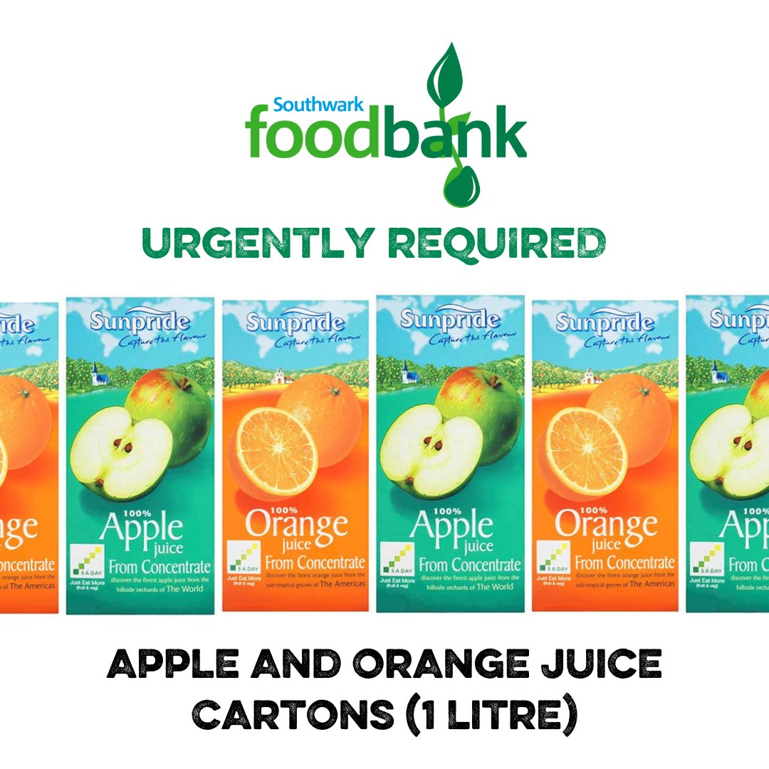 URGENTLY REQUIRED at Southwark Foodbank…Juice.

We would like to remind our supporters they can donate food via collection points in shops &amp; community spaces.

For more information &amp; for donation drop off points >> southwark.foodbank.org.uk/give-help/dona…

bankuet.co.uk/southwark