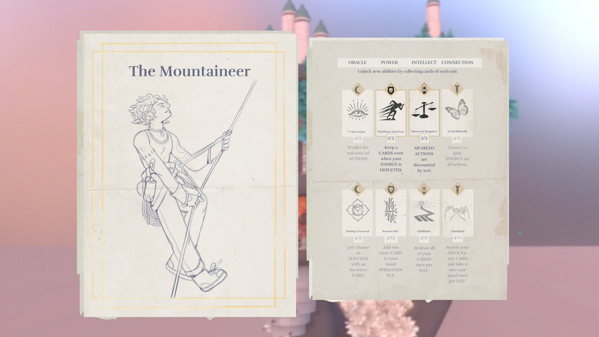 StudioMalosi's tweet photo. Here is the prototype of the ability tree I've been working on today. The incredible sketch of the mountaineer player character is made by @albabbgg 🧗🏽🗻 https://t.co/WhhhRCmZtj