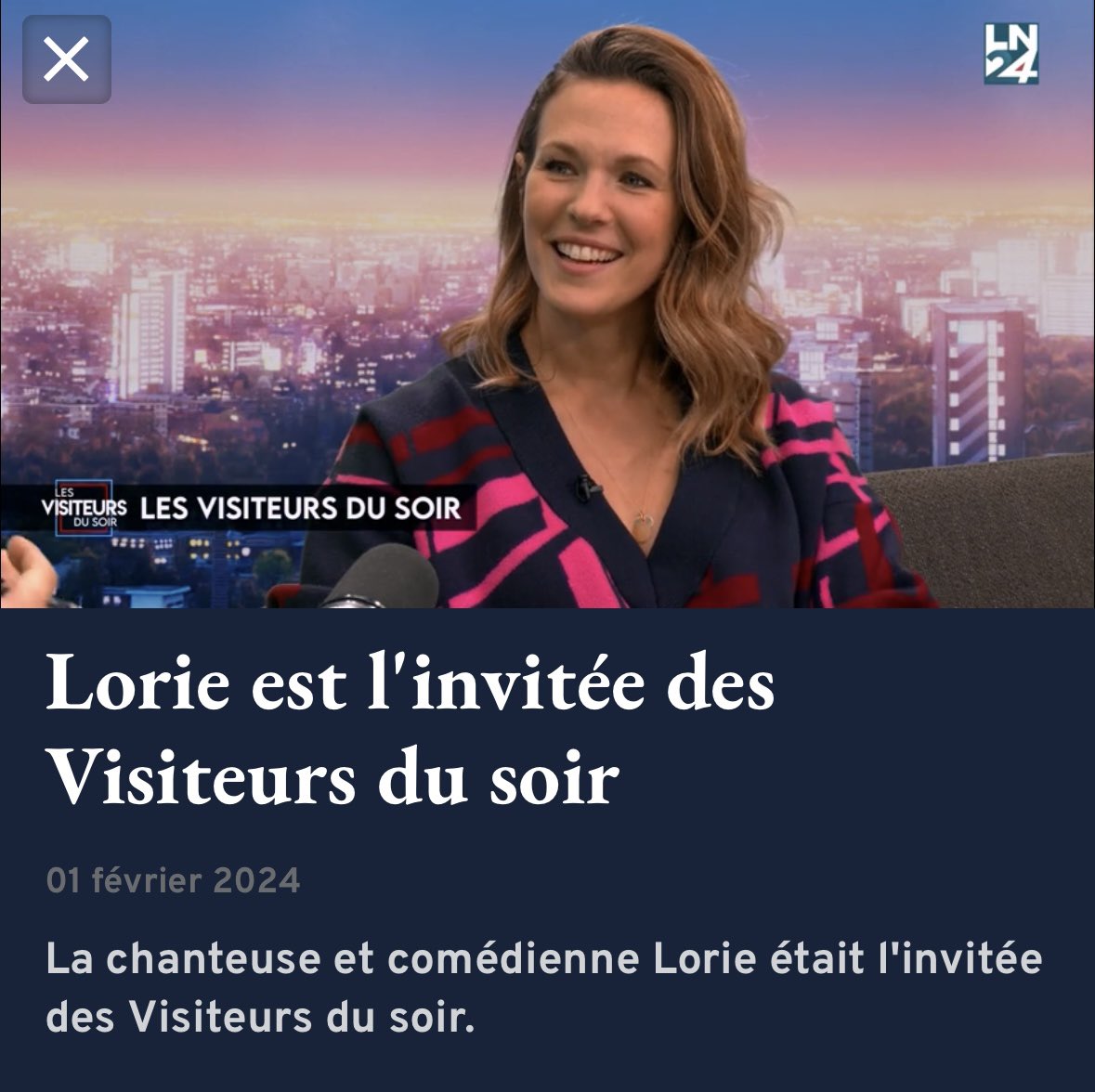 ForumLorie's tweet image. 📺REPLAY. @loriepester était hier l'invitée de l'émission « Les visiteurs du soir » présentée par @Jimnjmn sur la chaîne belge @LesNews24 à l'occasion de la sortie de son nouvel album #HyperLorie Vol.1 !

#LN24 #Lesnews24 #Lorie 

➡️ ln24.be/videos/2024/02…