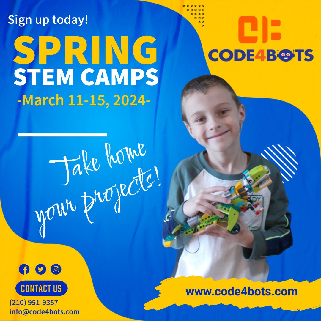 code4bots's tweet image. Join us this 2024 Spring by registering at buff.ly/3fsc4Hz 🤖 Our campers will embark in a week-long STEM journey with robotics, coding and game development...and they will be taking home their projects!
#code4bots
#springcamps
#gamedevelopmentforkids