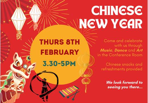 Arts Therapies and Activities Coordinators have put together a Chinese New Year event for next week. Open to all patients and staff at NCfMH - come along and celebrate through music, dance and art! See poster for deets @DrGillule @NHS_ELFT @baat_org @Bailey_NHS