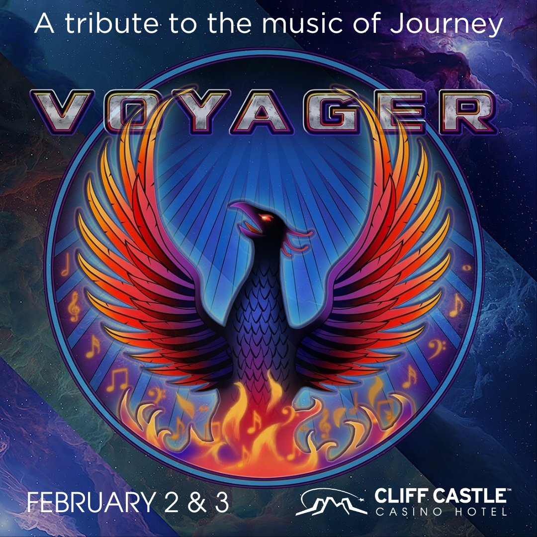 CliffCastle's tweet image. TONIGHT &amp;amp; TOMORROW don't miss #Voyager, a #Journey Tribute Band, as they take the stage at The Gathering! 
🎵 "Don't Stop Believin'" and grab your tickets for these spectacular performances at our gift shop. 

#cliffcastlecasinohotel