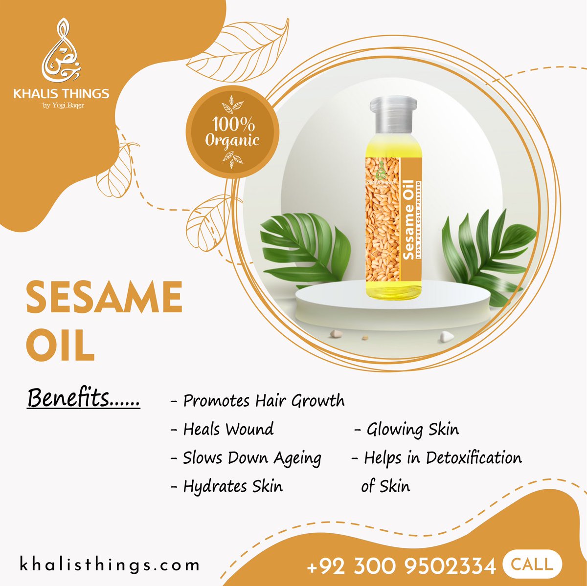 KhalisThings's tweet photo. Unlock radiance with Sesame Oil! 🌟 Experience:
- Hair growth 
- Wound healing 
- Anti-aging 
- Hydrated skin

Ready for 100% pure cold-pressed goodness? 
Order now! 💛
👉 https://t.co/hEC0HEgH23

#sesameoil #sesameoilbenefits #hairgrowth #glowingskin #antiaging #khalisthings https://t.co/7kVlcey2wo