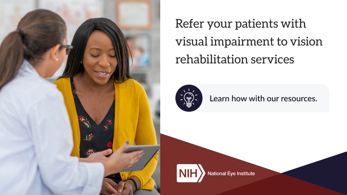 Health care providers: Referring patients to #VisionRehabilitation services can improve their quality of life. Learn more: nei.nih.gov/VisionRehabRes… #LVAM #LowVisionAwarenessMonth #EyeHealthEducation