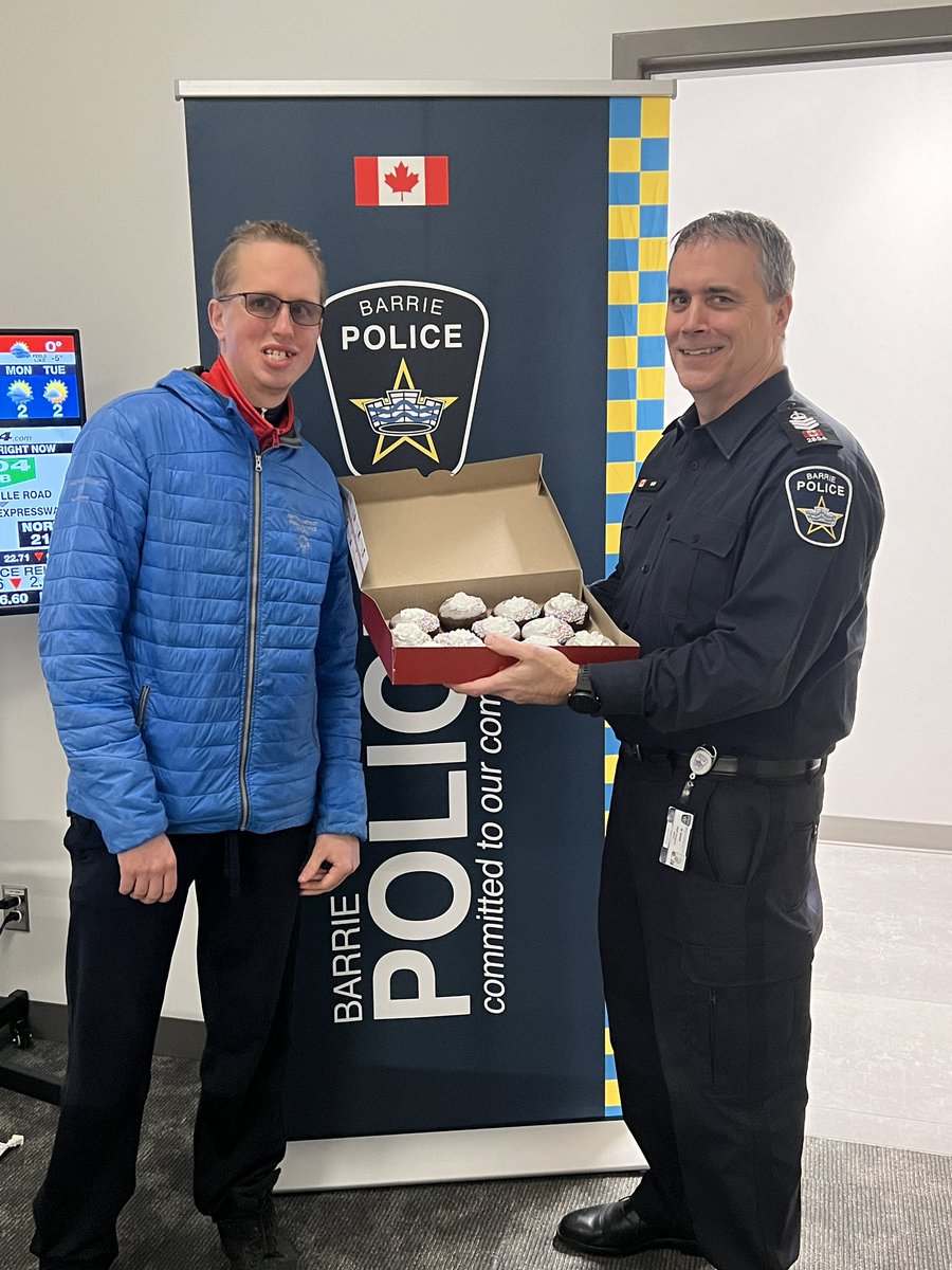BarriePolice's tweet photo. A special delivery from #BarriePolice’s own Nick Cunningham. Nick is a valued member of the #BarriePolice team and an amazing @SOOntario and @SooBarrie athlete. Help support our athletes &amp; you can #ChooseToInclude at your nearest @TimHortons today, tomorrow &amp; Sunday! @BPSChiefRJ https://t.co/kgvF2UWjnf